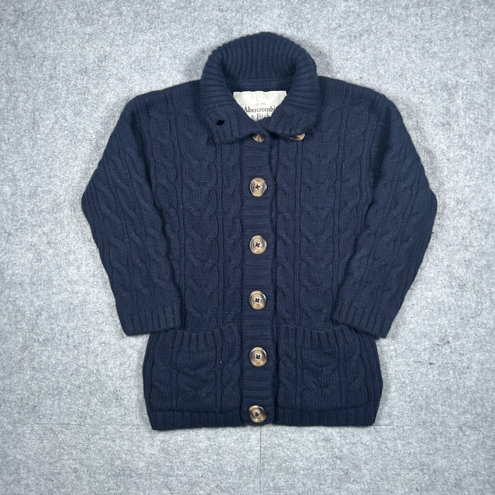 Abercrombie & Fitch Cardigan Sweater Women's Small Blue Wool cashmere Cable Knit